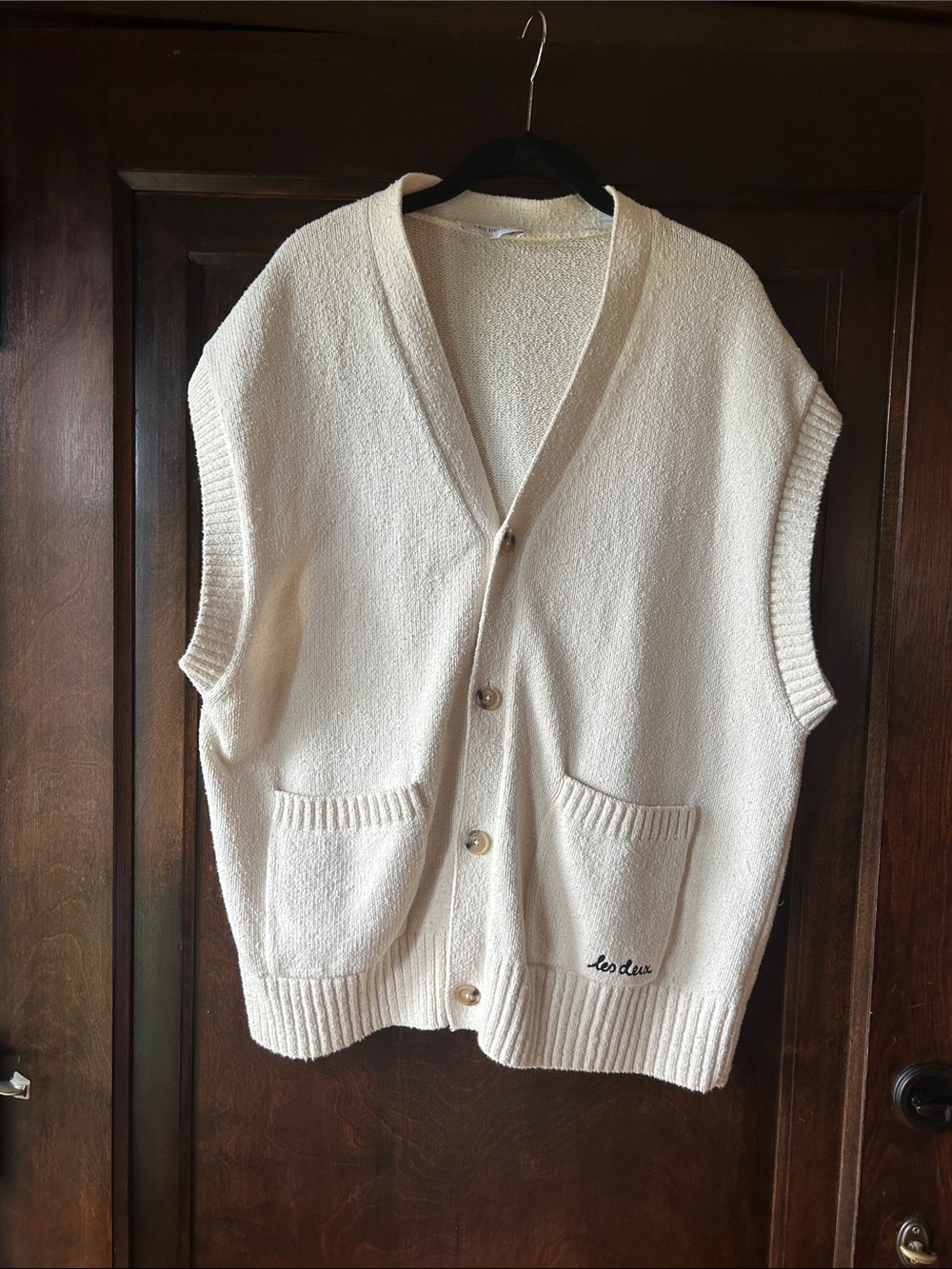 Les Deux Cream Button-Front Knit Cardigan Vest